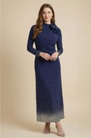 فستان ماكسي بأطراف مزينة بفصوص لون كحلي