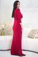فستان ماكسي بفصوص من الجنب لون احمر