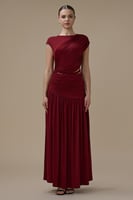 فستان برغندي طويل درابيه