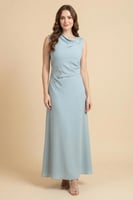 فستان ماكسي درابيه مزيت بالفصوص لون أزرق