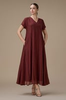 جلابية ماكسي طوبي بتطريز ناعم