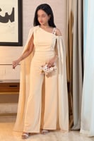 جمبسوت بأكمام كيب شيفون لون بيج