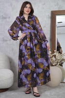 فستان ماكسي بنمط أزهار لون بنفسجي