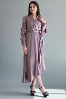 فستان بتصميم لف بحزام عالخصر لون بنك