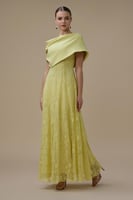 فستان طويل بلون اخضر ليموني دانتيل