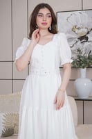 فستان ميدي بياقة مربعة لون ابيض