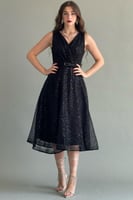 فستان سهره قصير من التل الشبكي بترتر لون اسود