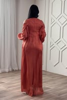 فستان قطعتين بثنيات ورداء لون برتقالي