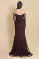 فستان دانتيل طويل اوف شولدر لون بني