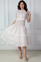 طقم بلوزه وتنوره بتصميم مقسم لون بيج