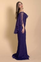 فستان طويل لون بنفسجي اوف شولدر