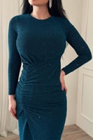 فستان ماكسي ضيق بلمعة لون تركواز