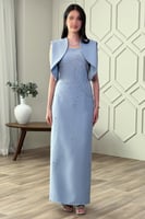 فستان ضيق بأكمام مموجه لون ازرق