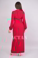 فستان ماكسي كريب مزين بترتر لون أحمر