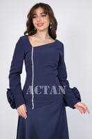 فستان ماكسي ضيق بخصر نازل لون كحلي