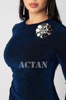 فستان جورسيه ماكسي بخصر مزموم لون ازرق