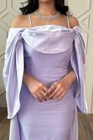 فستان ضيق اوف شولدر بأكمام انسيابية لون موف