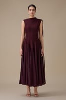 فستان ميدي عنابي بوشاح كتف