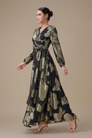 فستان طويل لون أسود مشجر