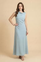 فستان ماكسي درابيه مزيت بالفصوص لون أزرق