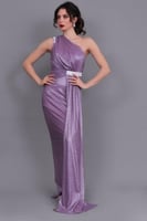 فستان سهره بكتف واحد مزين بشريط كريستال لون موف