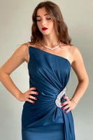 فستان سهرة توب بذيل من الخصر لون تركواز