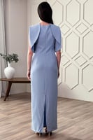 فستان ضيق بأكمام مموجه لون ازرق