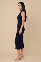 فستان كحلي ميدي بأكمام كت