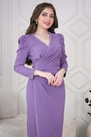 فستان ماكسي درابيه بقصة ضيقة مزين بالخرز لون موف