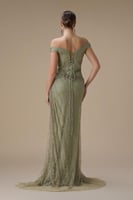 فستان دانتيل أخضر طويل أوف شولدر