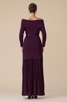 فستان بنفسجي طويل أوف شولدر بحزام