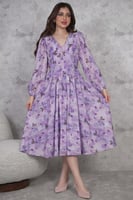 فستان ميدي مورد مزين بالخرز