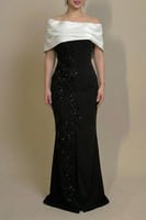 فستان سهرة طويل أسود اوف شولدر