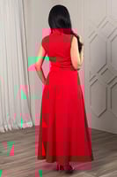 فستان ماكسي ضيق مزين ببروش ورد لون احمر