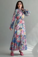 فستان كلوش مورد الياقه