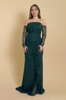 فستان دانتيل طويل اوف شولدر لون أخضر