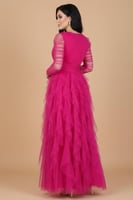 فستان سهره بطبقات كشكش مطرز الخصر لون فوشي