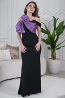 فستان ماكسي كلاسيك بقصة ضيقة بفيونكة درابية لون اس...