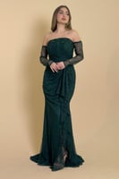 فستان دانتيل طويل اوف شولدر لون أخضر