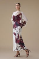 فستان ماكسي برغندي أوف شولدر بطبعة زهور