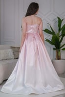 فستان اومبرية طويل درابيه بكسرات لون وردي