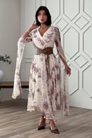 فستان كيب بطبعة أزهار لون بيج