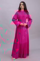 فستان لف مزين بهدب لون فوشي