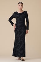 فستان اسود مخمل طويل مشجر