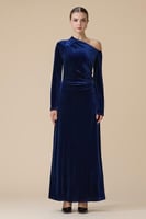 فستان سهرة كحلي طويل أوف شولدر