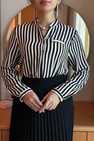 قميص بأزرار مقلم لون اسود