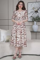 فستان ميدي مزموم الخصر