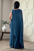 جمبسوت بكتف واحد بوشاح طويل لون تركواز