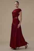 فستان برغندي طويل درابيه