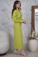 فستان ميدي أنيق بفتحة من الأمام لون تيفاني